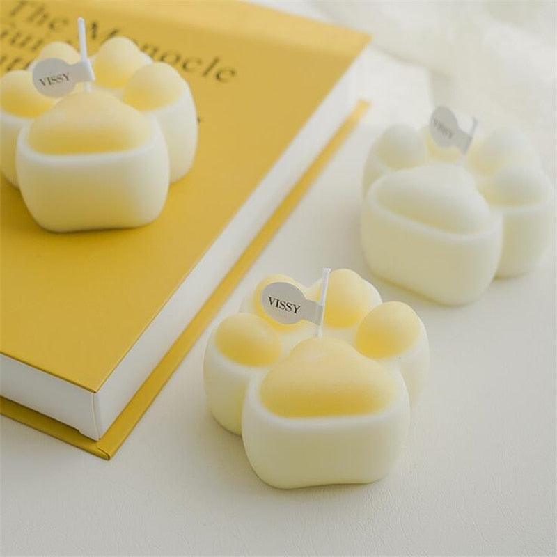 Bear paw candles, cream and pale yellow, Teddy bear Stevvex with VISSY tag on Tampa Home & Garden Store