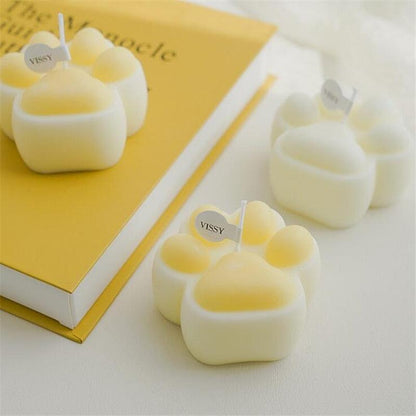 Bear paw candles, cream and pale yellow, Teddy bear Stevvex with VISSY tag on Tampa Home & Garden Store