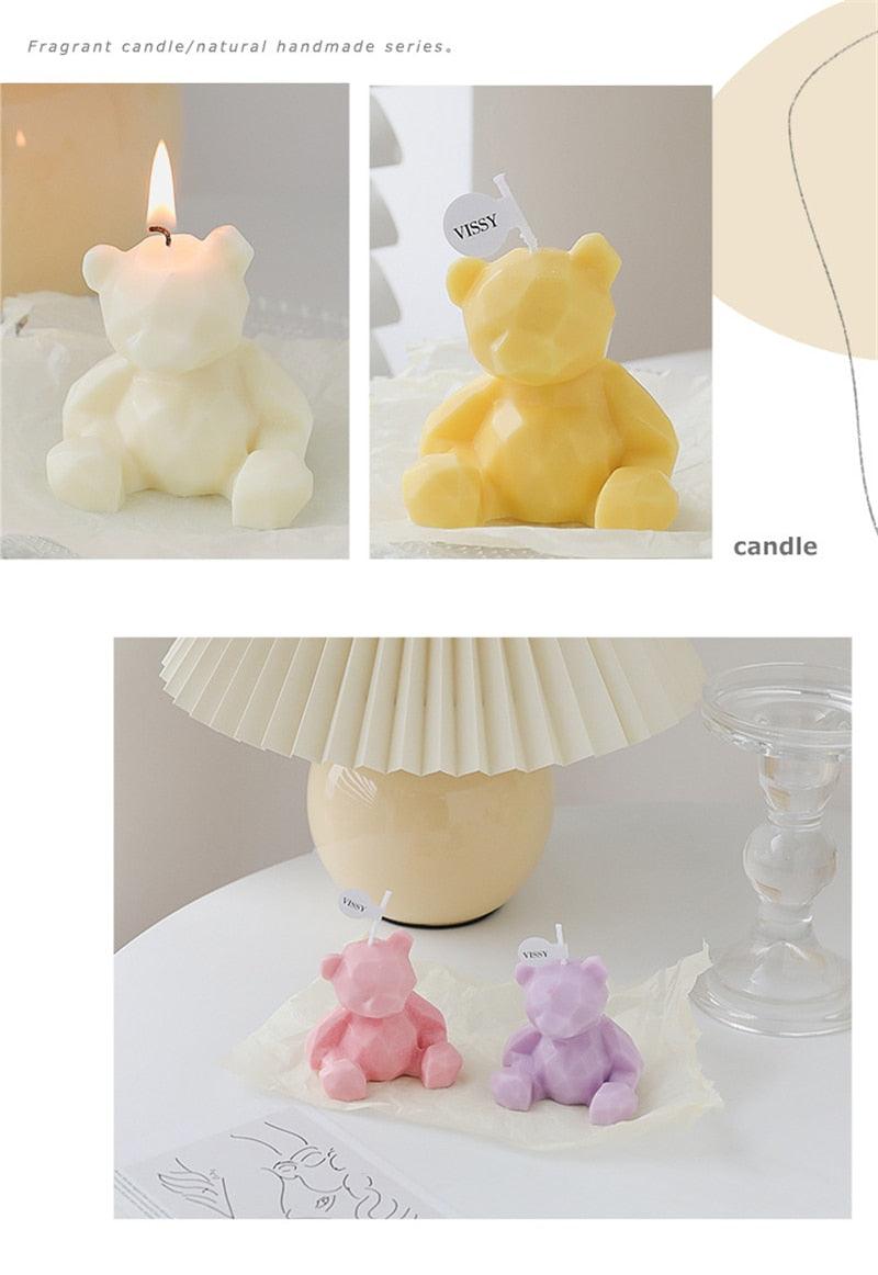 Teddy bear-shaped scented candle set in white, yellow, pink and purple for cake toppers on Tampa Home & Garden Store