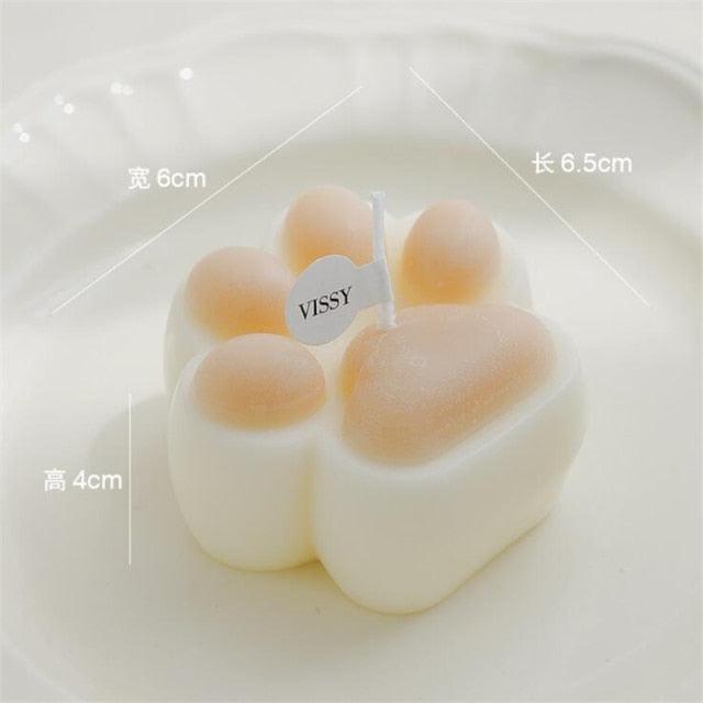 Bear-shaped scented candle with peach paws, white wax, VISSY tag, Candles on Tampa Home & Garden Store