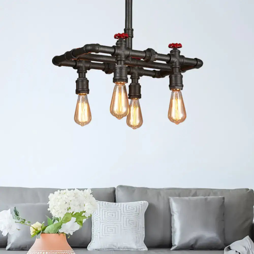 Iron Black Hanging Light pendant with industrial pipe frame and 4 Edison bulbs on Tampa Home & Garden Store