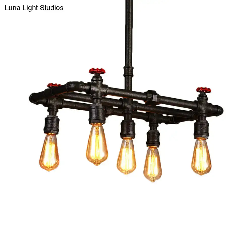 Iron Black Hanging Light pendant with industrial pipe frame and five Edison bulbs Decorbites on Tampa Home & Garden Store