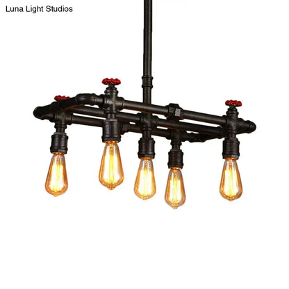 Iron Black Hanging Light pendant with industrial pipe frame and five Edison bulbs Decorbites on Tampa Home & Garden Store