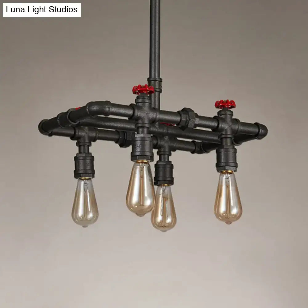 Iron Black Hanging Light pendant with industrial pipe frame and four Edison bulbs Decorbites on Tampa Home & Garden Store