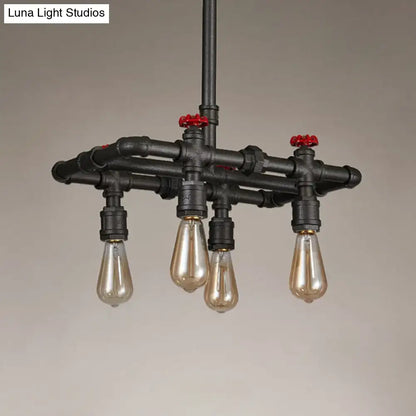 Iron Black Hanging Light pendant with industrial pipe frame and four Edison bulbs Decorbites on Tampa Home & Garden Store