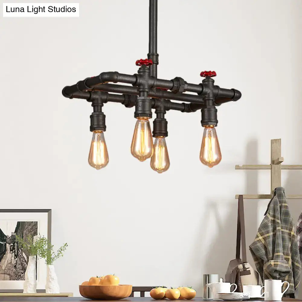 Iron Black Hanging Light pendant with pipe frame and four Edison bulbs Decorbites on Tampa Home & Garden Store