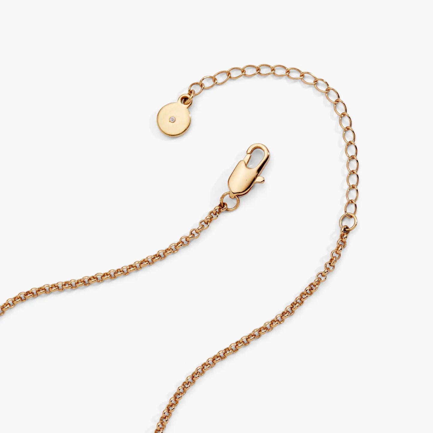 Rose gold chain necklace with a round disk pendant featuring a small crystal on Tampa Home & Garden Store