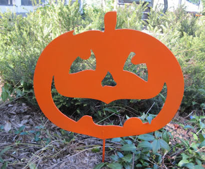Pumpkin jack-o-lantern metal garden stake wall art orange rustic by Rustica Ornamentals on Tampa Home & Garden Store