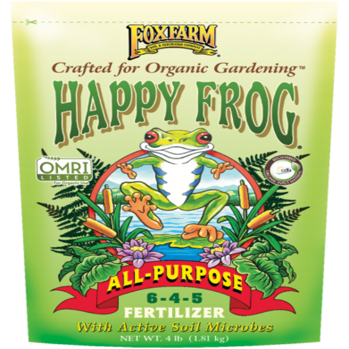 Happy Frog All-Purpose Dry Fertilizer bag with active soil microbes, FoxFarm, 4 lb on Tampa Home & Garden Store