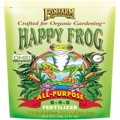 Happy Frog All-Purpose Dry Fertilizer bag with active soil microbes, FoxFarm, 4 lb on Tampa Home & Garden Store