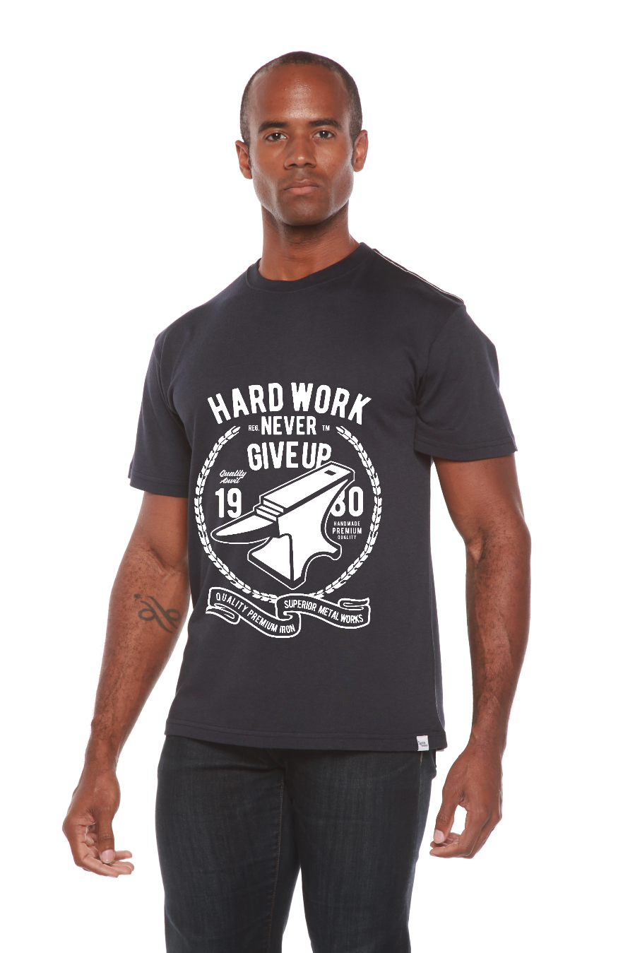 Hard Work Anvil men's bamboo viscose short sleeve T-shirt navy with white anvil print on Tampa Home & Garden Store