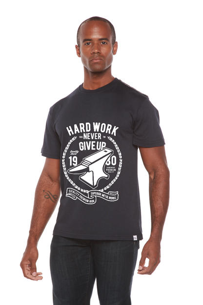 Hard Work Anvil men's bamboo viscose short sleeve T-shirt navy with white anvil print on Tampa Home & Garden Store