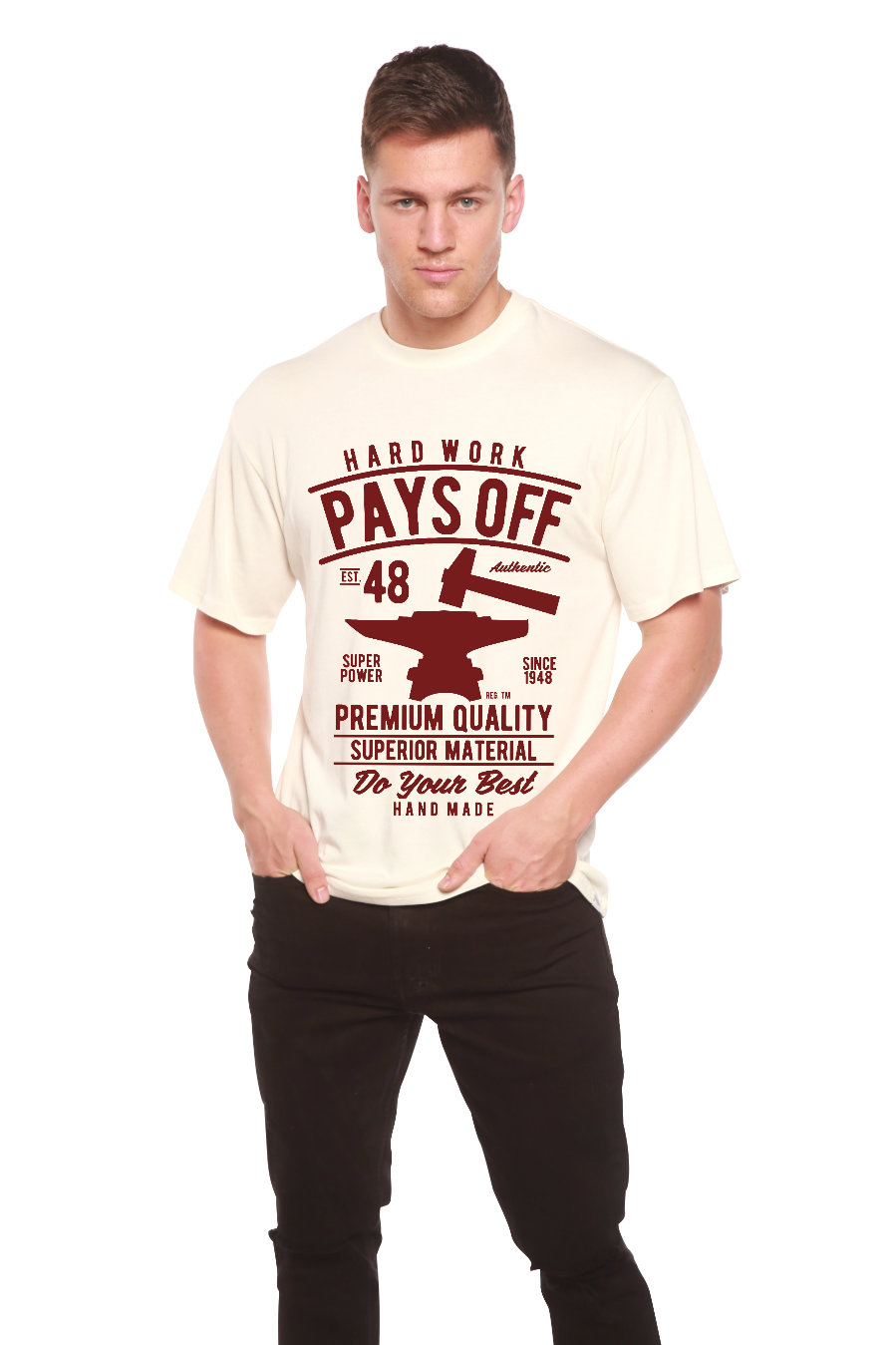 Hard Work Pays Off men's bamboo viscose/organic cotton tee cream by Spun Bamboo on Tampa Home & Garden Store