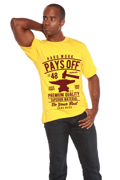 Men's bamboo viscose/organic cotton graphic T-shirt in yellow with bold print by Spun Bamboo on Tampa Home & Garden Store