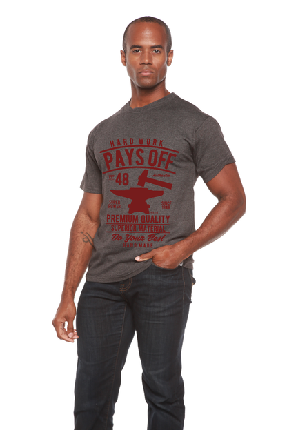 Men's charcoal short sleeve t-shirt with red graphic Hard Work Pays Off Spun Bamboo on Tampa Home & Garden Store