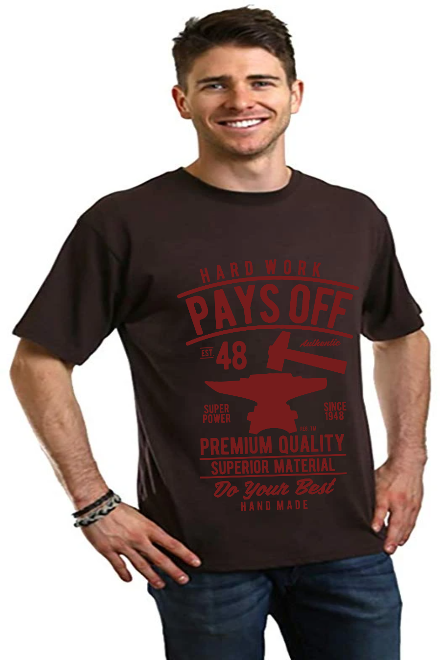 Spun Bamboo men's tee black with red Hard Work Pays Off print on Tampa Home & Garden Store