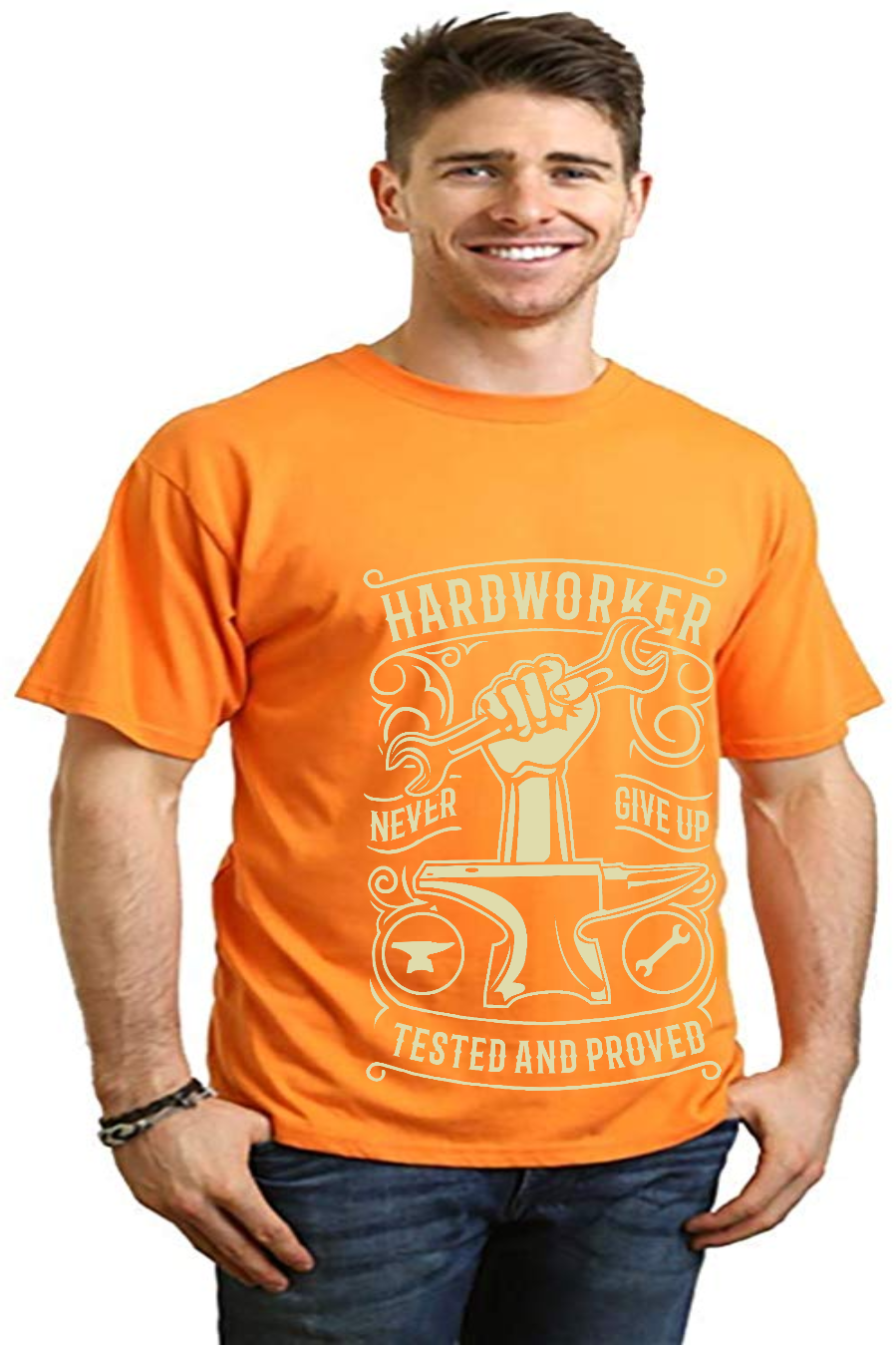 Hard Worker men's orange bamboo viscose/organic cotton short sleeve graphic tee by Spun Bamboo on Tampa Home & Garden Store