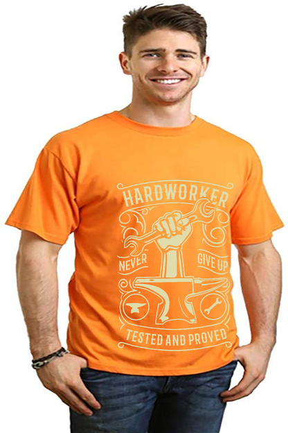 Hard Worker men's orange bamboo viscose/organic cotton short sleeve graphic tee by Spun Bamboo on Tampa Home & Garden Store