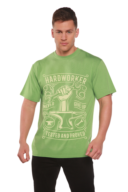 Men's graphic tee Hard Worker bamboo viscose/organic cotton blend in lime green by Spun Bamboo on Tampa Home & Garden Store