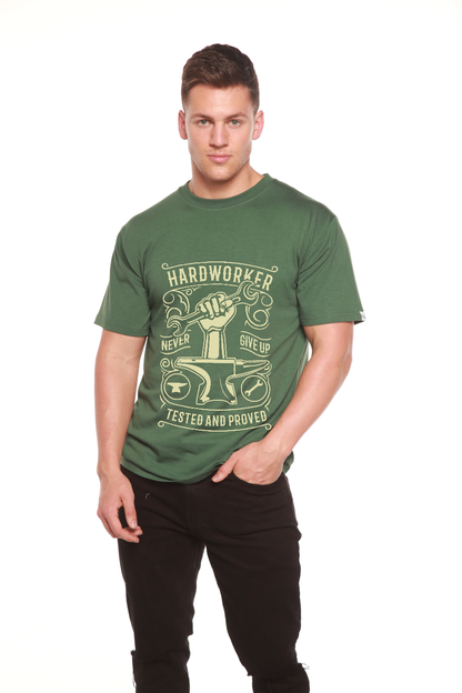 Hard Worker men's bamboo tee in green with cream print by Spun Bamboo on Tampa Home & Garden Store