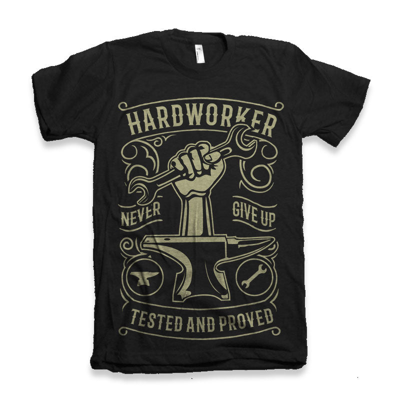 Hard Worker men's black bamboo viscose organic cotton graphic tee with beige print Spun Bamboo on Tampa Home & Garden Store