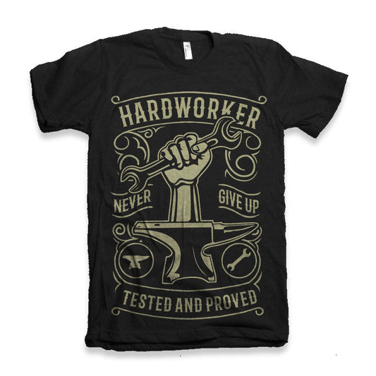 Hard Worker men's black bamboo viscose organic cotton graphic tee with beige print Spun Bamboo on Tampa Home & Garden Store