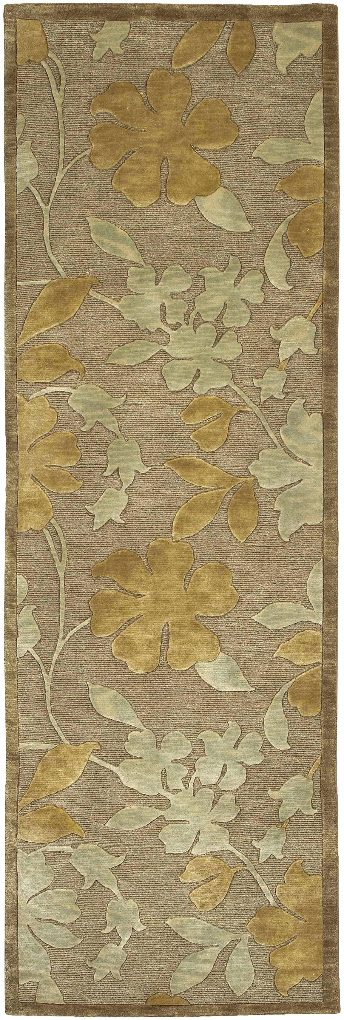 Hardy Area Carpet - Clearance by Boutique Rugs with tan floral pattern and sage leaves on taupe on Tampa Home & Garden Store