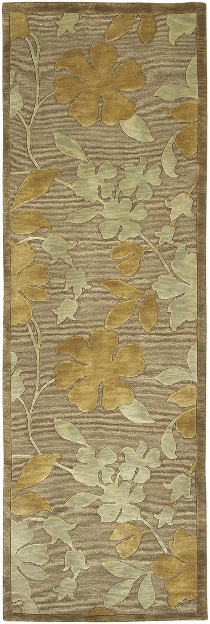 Hardy Area Carpet - Clearance by Boutique Rugs with tan floral pattern and sage leaves on taupe on Tampa Home & Garden Store
