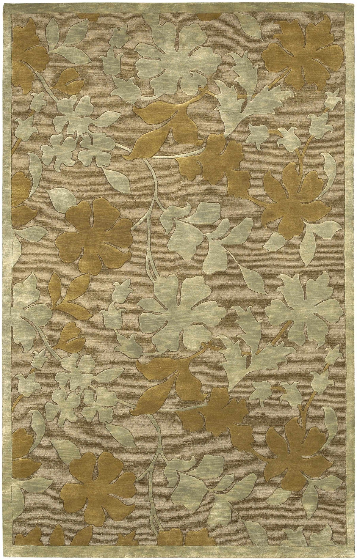 Hardy Area Carpet rug by Boutique Rugs with gold and pale blue floral motif on taupe ground on Tampa Home & Garden Store