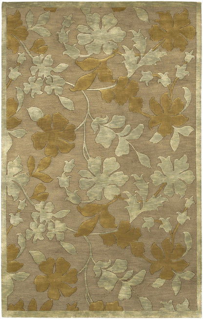 Hardy Area Carpet rug by Boutique Rugs with gold and pale blue floral motif on taupe ground on Tampa Home & Garden Store