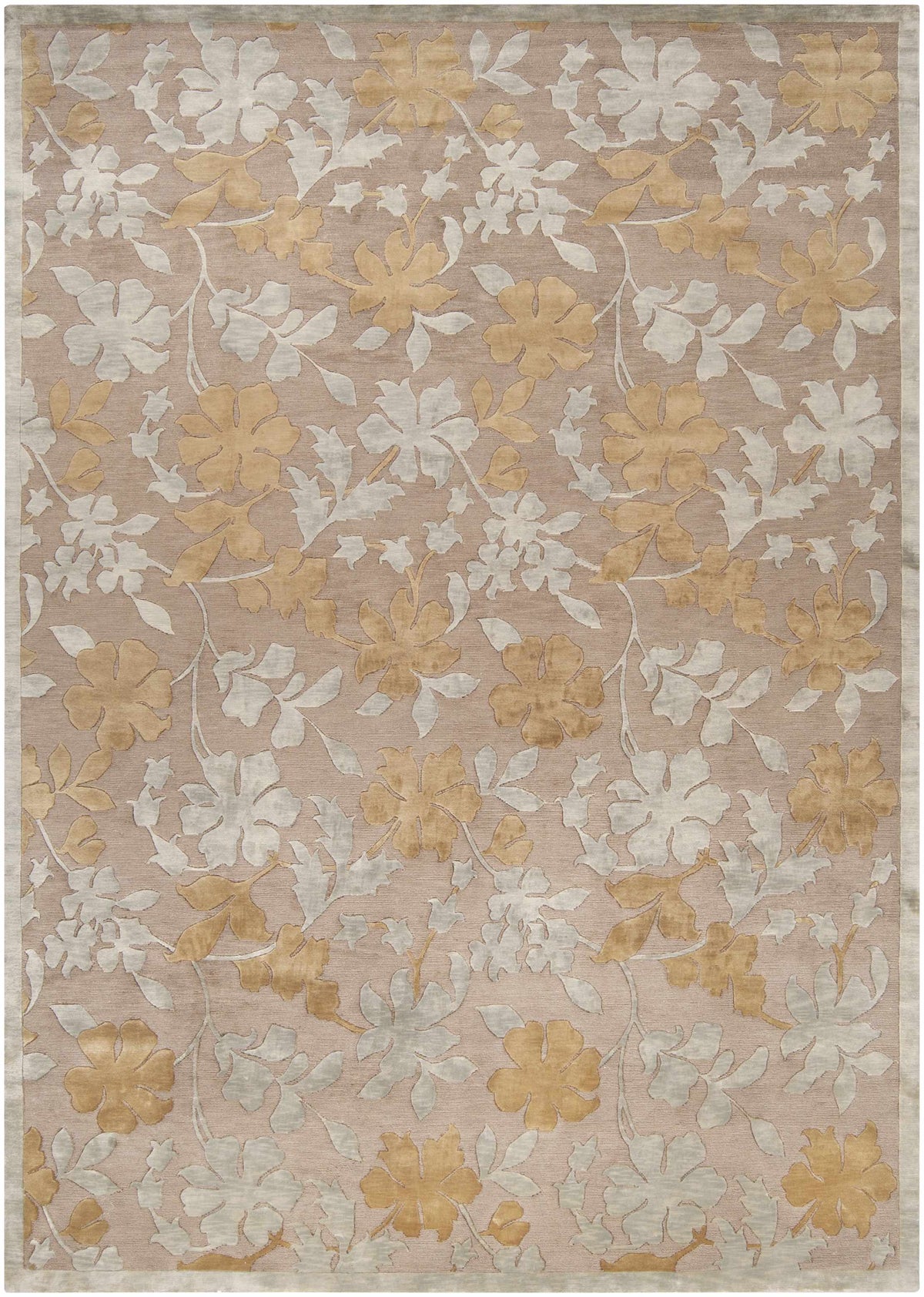 Hardy Area Carpet rug with taupe background and ivory gold floral motif Boutique Rugs on Tampa Home & Garden Store