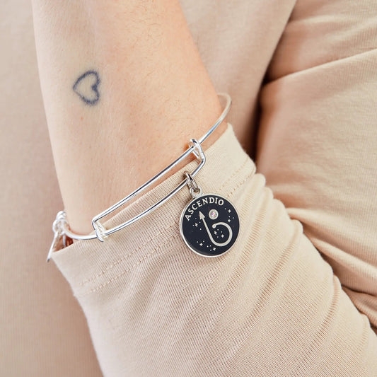 Harry Potter Ascendio charm bangle by Alex and Ani with a black round pendant on a silver bracelet on Tampa Home & Garden Store