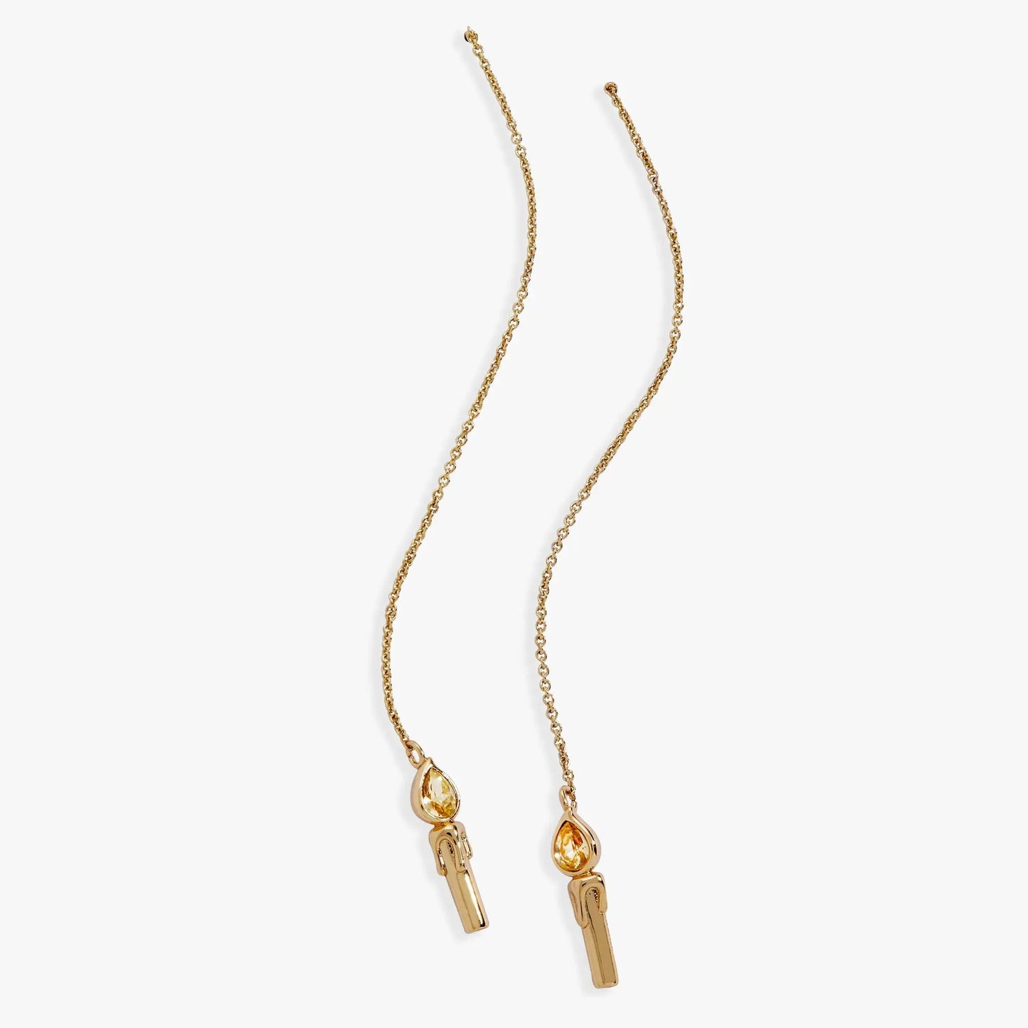 Harry Potter Great Hall Candle Threader Earrings by ALEX AND ANI, gold-tone teardrop crystal chain earrings, pair on Tampa Home & Garden Store