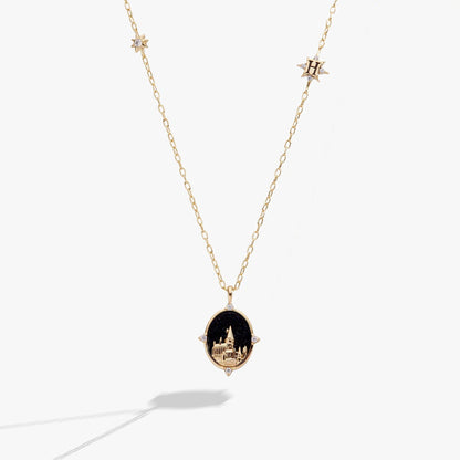 Harry Potter Hogwarts Pendant Necklace by ALEX AND ANI gold-tone chain with Hogwarts pendant on Tampa Home & Garden Store