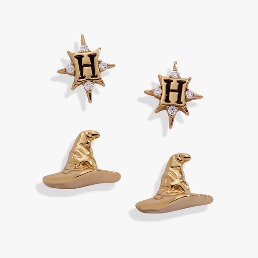 Gold-tone star earrings with H center and crystals by ALEX AND ANI, Hogwarts Hat set of 2 on Tampa Home & Garden Store