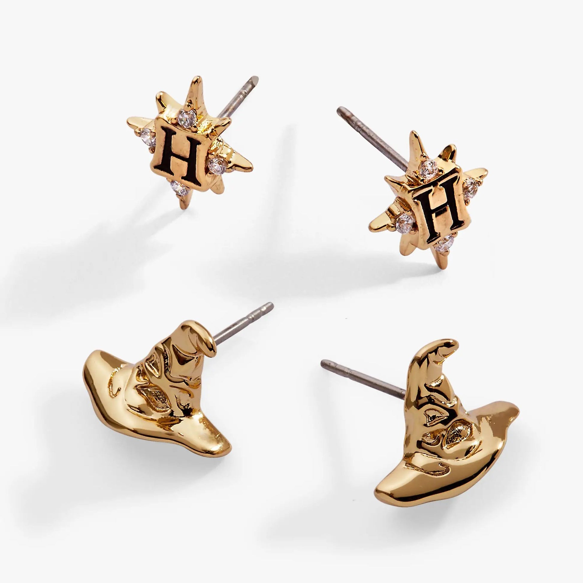 Harry Potter Hogwarts Sorting Hat earrings, goldtone starburst studs with crystal, set of 2 on Tampa Home & Garden Store