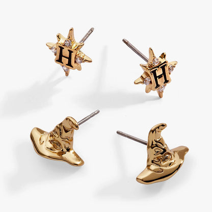 Harry Potter Hogwarts Sorting Hat earrings, goldtone starburst studs with crystal, set of 2 on Tampa Home & Garden Store