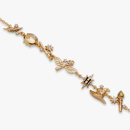 Harry Potter Mixed Icon Inline Charm Bracelet by ALEX AND ANI, gold-tone with crystal charms on Tampa Home & Garden Store