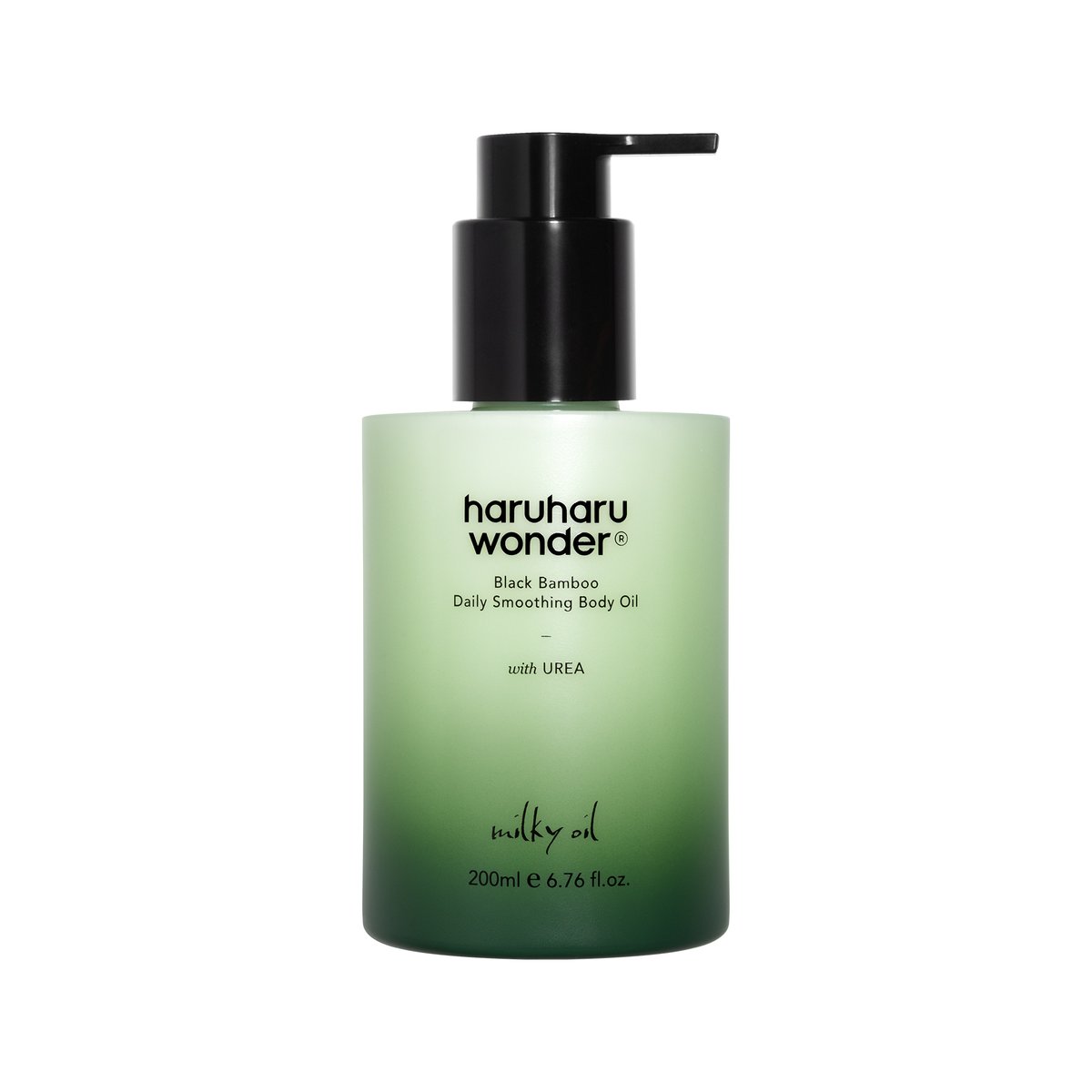 haruharu wonder Black Bamboo Daily Smoothing Body Oil bottle with black pump, green bottle 200ml on Tampa Home & Garden Store