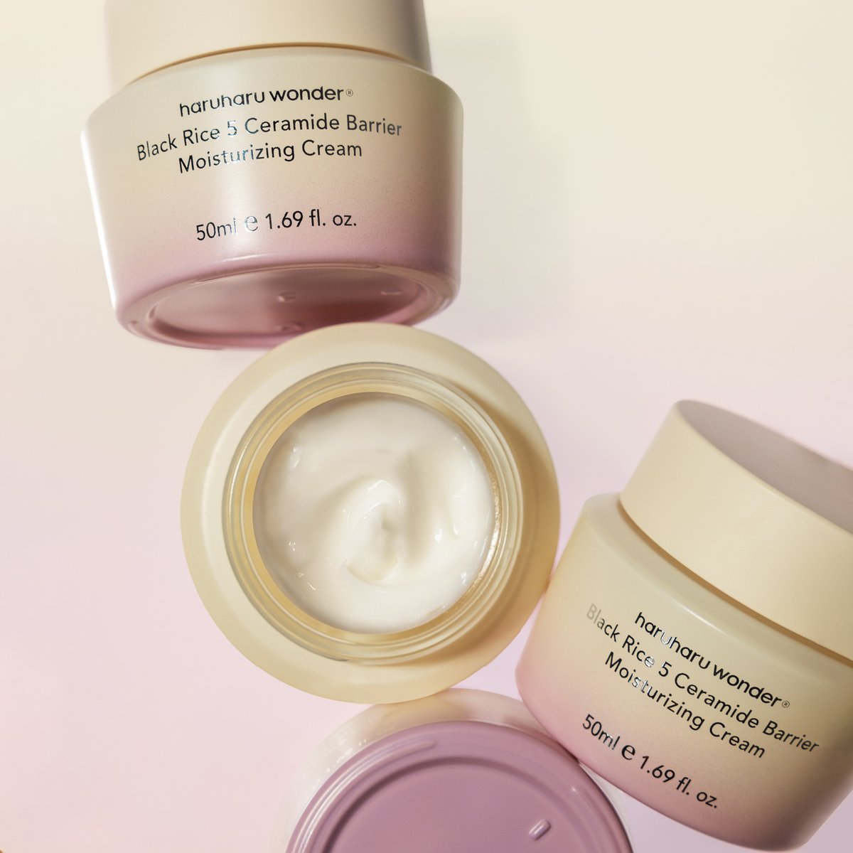 haruharu wonder Black Rice 5 Ceramide Barrier Moisturizing Cream jars with pink beige lids on Tampa Home & Garden Store