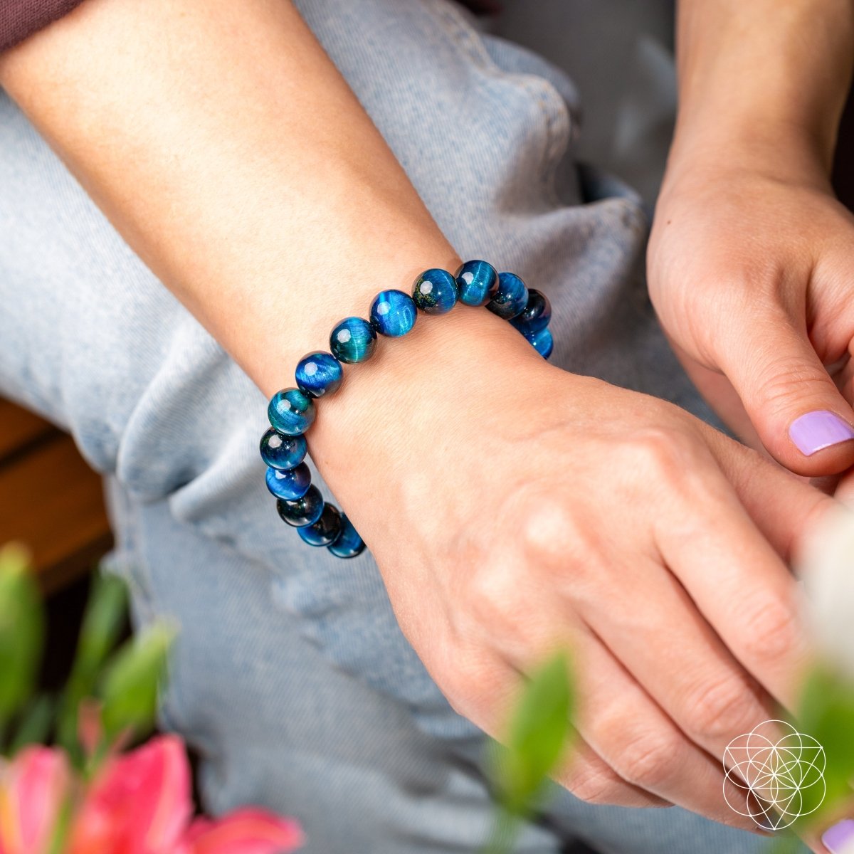 Bracelet Hawk's Focus Royal Blue Tiger Eye, beaded elastic with blue tiger eye beads Conscious Items on Tampa Home & Garden Store