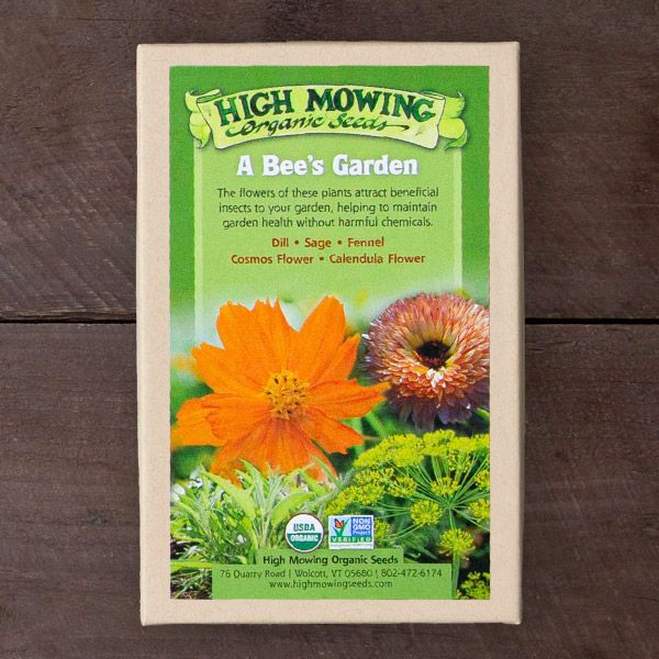 Bee's Garden seed bundles by Seedtime Store in High Mowing organic seeds packaging featuring orange and pink blooms on Tampa Home & Garden Store