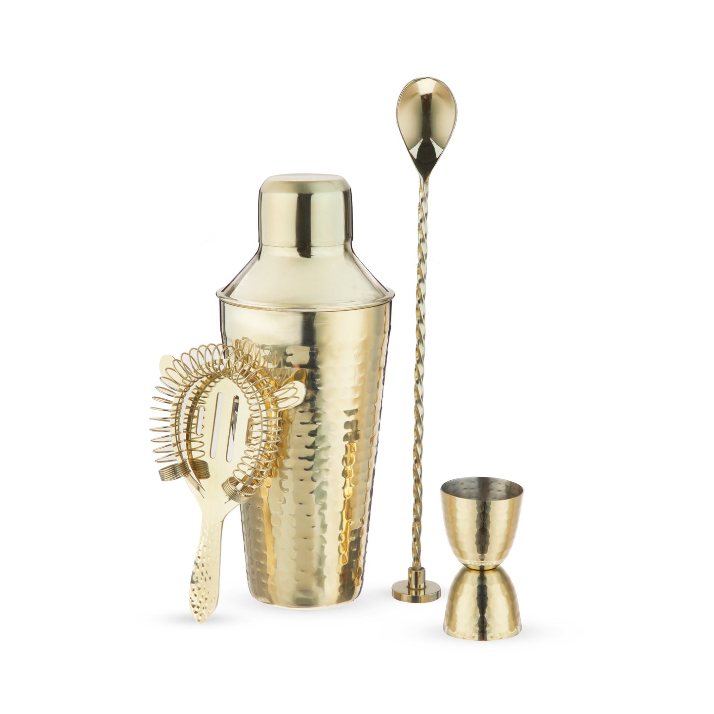 Stainless Steel Hammered Gold Barware Set