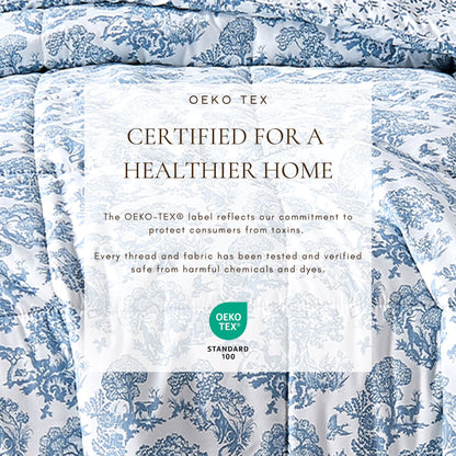 Reversible Comforter Set in blue toile Odette by Great Bay Home OEKO-TEX on Tampa Home & Garden Store