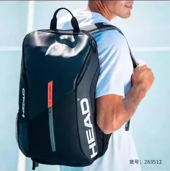 HEAD tennis racket backpack 25L two-racket gear bag, black with orange zipper pull on Tampa Home & Garden Store