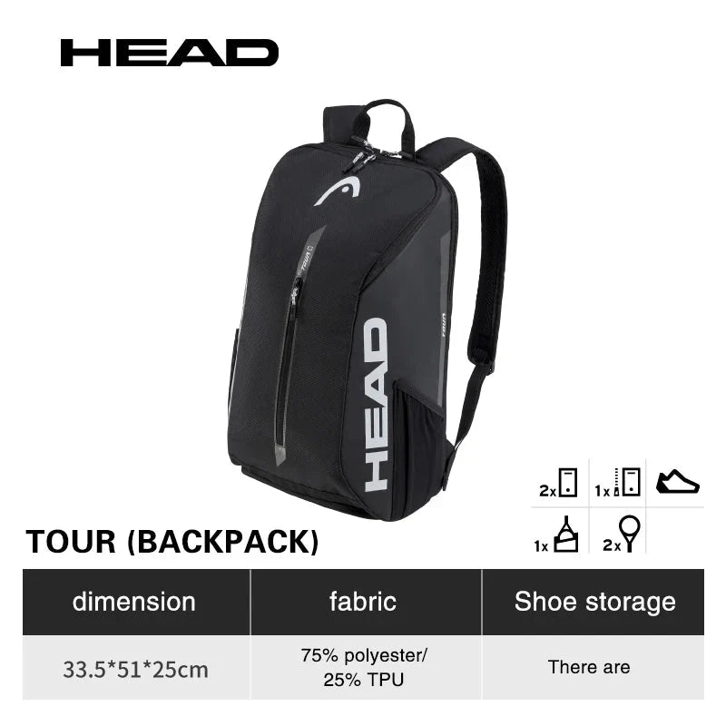 HEAD 25L tennis racket backpack for two rackets, black with grey logo and padded straps on Tampa Home & Garden Store