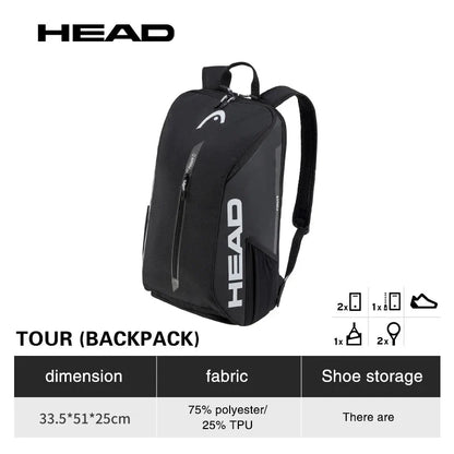 HEAD 25L tennis racket backpack for two rackets, black with grey logo and padded straps on Tampa Home & Garden Store