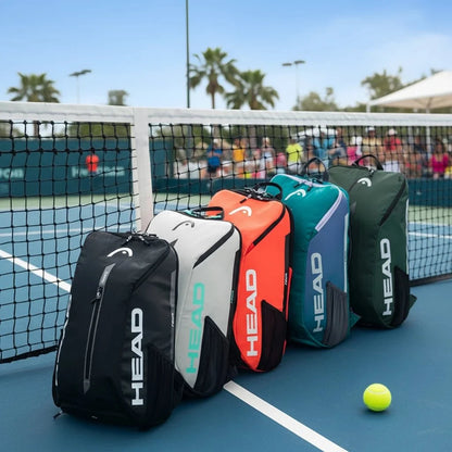 Tennis Racket Backpack 25L two-racket gear bag HEAD, six bags lined up by a court on Tampa Home & Garden Store