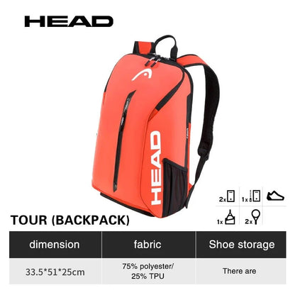 Tennis racket backpack 25L in bright orange with HEAD logo and black straps, two-racket bag on Tampa Home & Garden Store