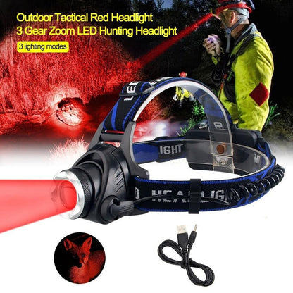 Stevvex USB rechargeable headlamp flashlight with zoomable LED, waterproof, red/green/UV, 3 modes on Tampa Home & Garden Store